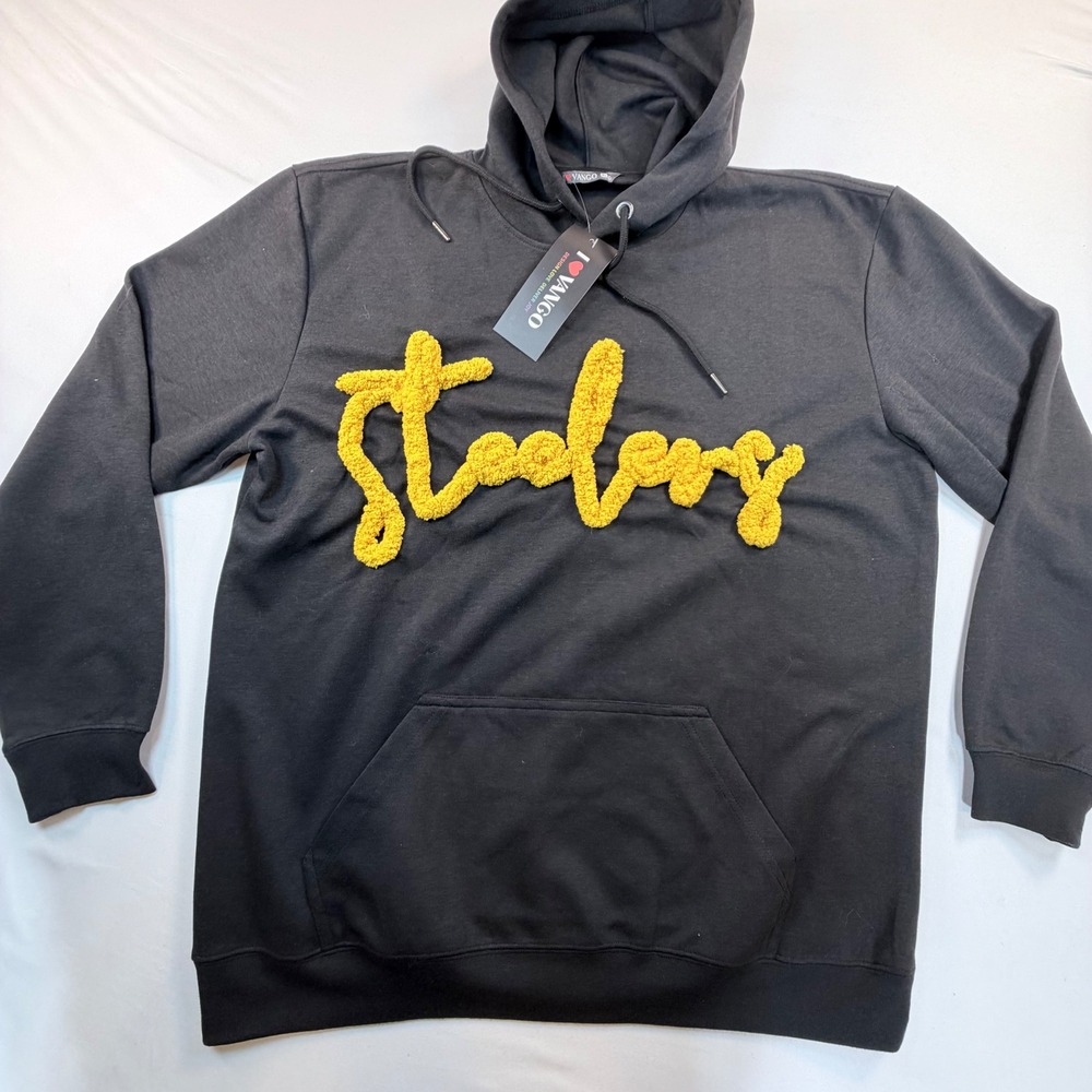 Steelers Hoodie XL Black Chenille Script Pullover I Love Vango NWT Football